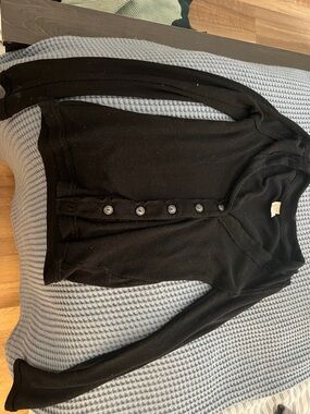 We The Free Black Button-Front Ribbed Knit Top